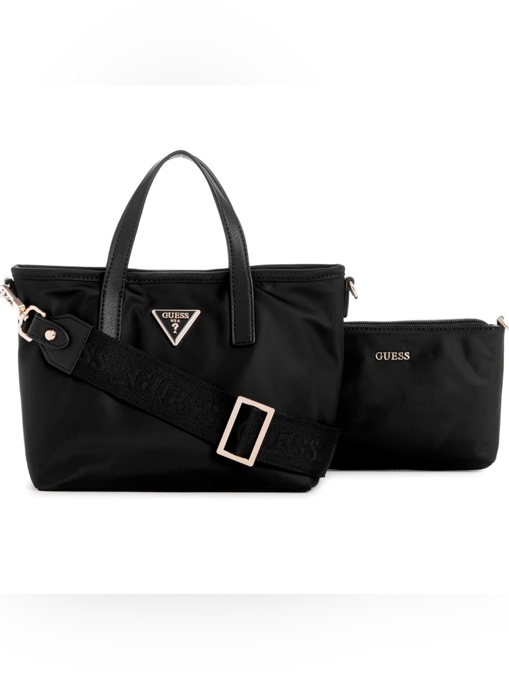 Guess Black Satchel with Gold Triangle Logo
